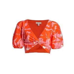 ML Monique Lhuillier Printed Taffeta Crop Top 10